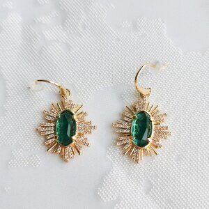 Kendra Scott Grayson Sunburst Gold Earrings Green Glass